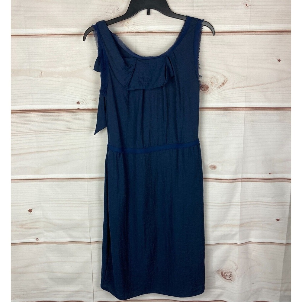 Simply Vera Wang Dress Womens 10 Sleeveless Sheath Blue Ruffles Pockets Solid